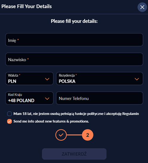 Bison Casino Order Form